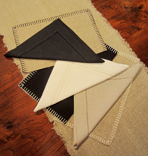 Hand loomed and hand finished linen napkins, placemats, and runners