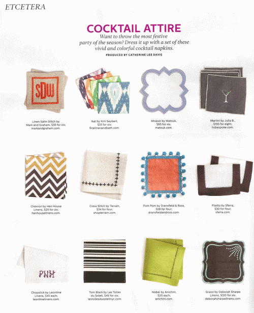 ANICHINI's Nobel Linen Cocktail Napkins chosen as one of the best of the season!