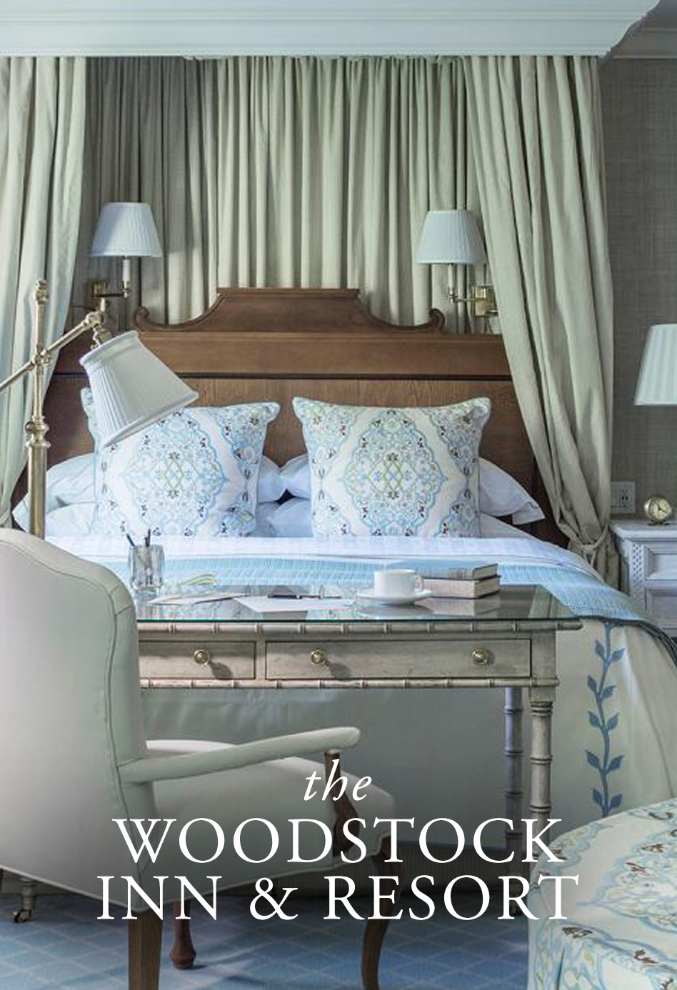 The Mary F. Rockefeller Legacy Suite at the Woodstock Inn & Resort with custom Anichini sheets